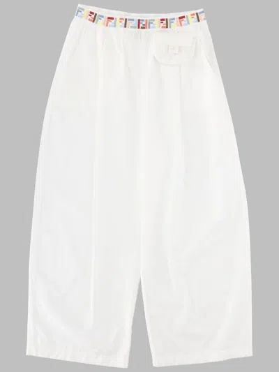 Fendi Pantalone Ampio Con Cintura Logata Ff Multicolor In White