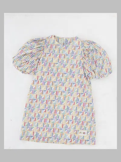 Fendi Kids Cotton Poplin Gown In Multi