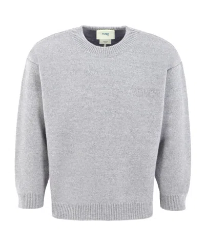 Fendi Kids' Crew Neck Sweater In Gray