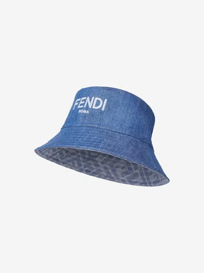 Fendi Kids Denim Logo Bucket Hat In Blue