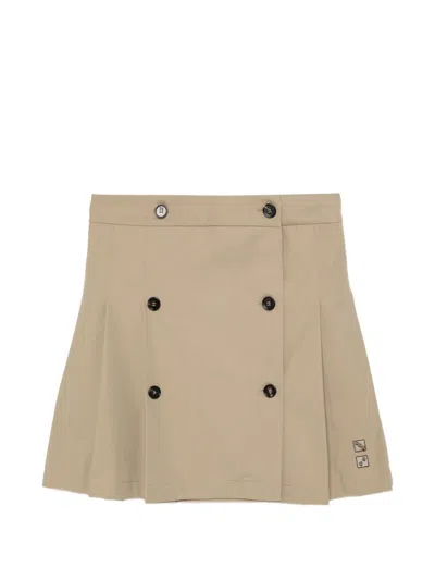 Fendi Kids Double-breasted Pleated Skirt In Brown