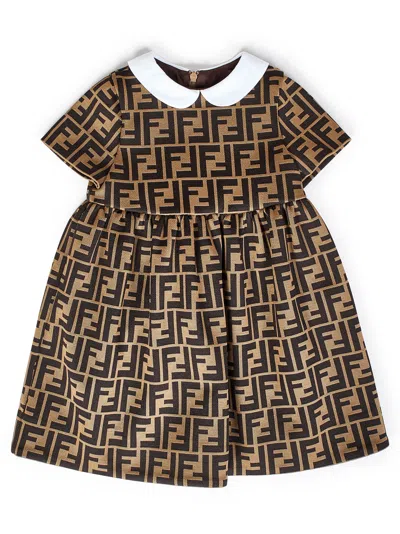 Fendi Kids' Dress With Logo In Nut Brown+brown