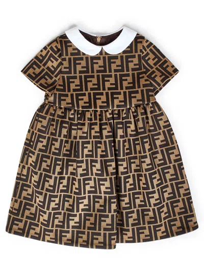 Fendi Babies' Dress With Logo In Brown