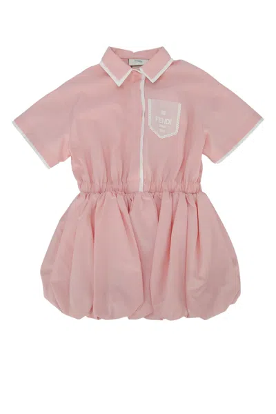 Fendi Kids Embroidered Poplin Mini Dress In Pink