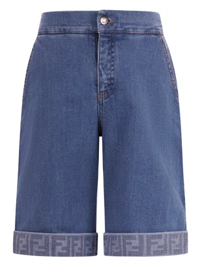 Fendi Kids Ethesticated Waist Shorts For Boys In Blue