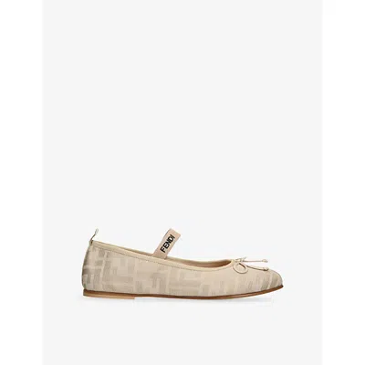 Fendi Kids' Ff Jacquard Ballerina Flats Beige Eur 34 / 2 Uk In Pink
