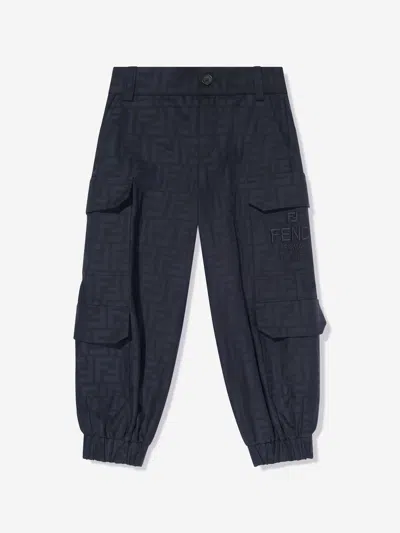 Fendi Babies' Kids Ff Jacquard Cargo Trousers In Blue