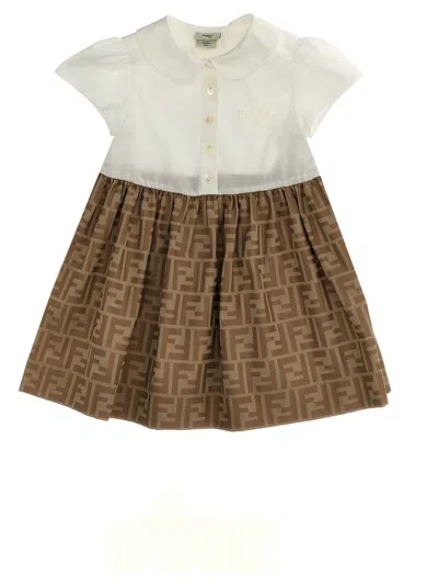 Fendi Kids Ff Jacquard Short Sleeved Dress In Multi