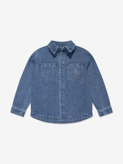 Fendi Kids Ff Logo Denim Overshirt In Blue