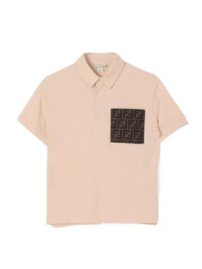 Fendi Kids Ff Logo Jacquard Polo Shirt In Nude