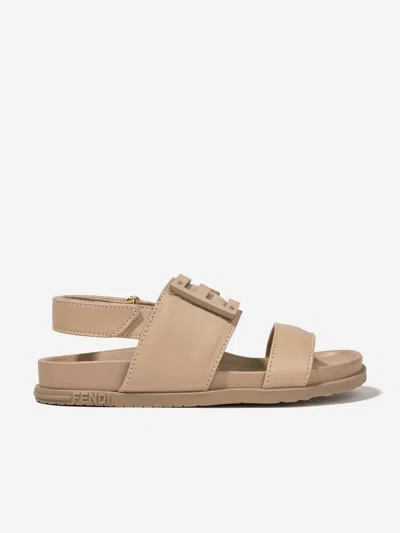 Fendi Babies' Kids Ff Logo Sandals In Beige