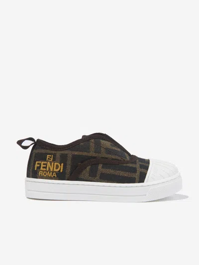 Fendi Trainers For Kids With All-over Ff Logo In Brown