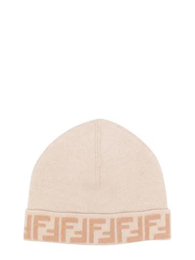 Fendi Kids Ff Motif Reversible Beanie In Neutral