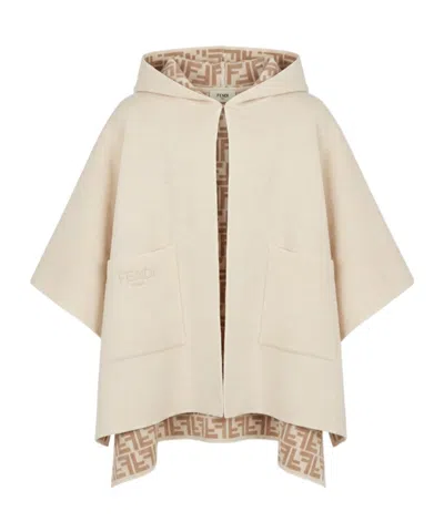 Fendi Kids Ff Motif Reversible Cape In Neutral