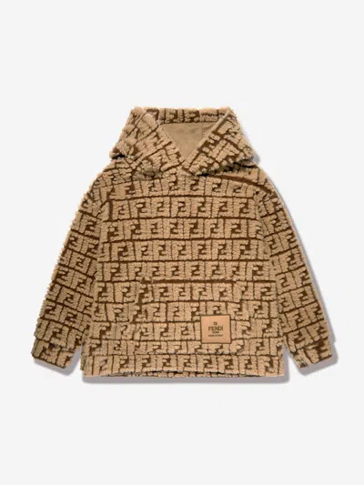 Fendi Babies' Kids Ff Teddy Wool Hoodie In Beige