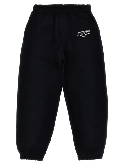 Fendi Kids' Flocked Logo Joggers In Nero