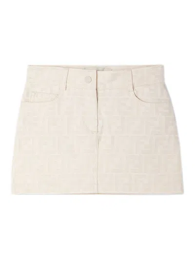 Fendi Kids Girl's Denim-effect Cotton Mini Skirt With Ff Logo In Multi