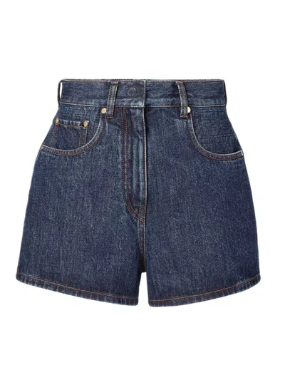 Fendi Kids Girls Cotton Mini Skirt With Elastic Waist And Embroidered Logo In Blue
