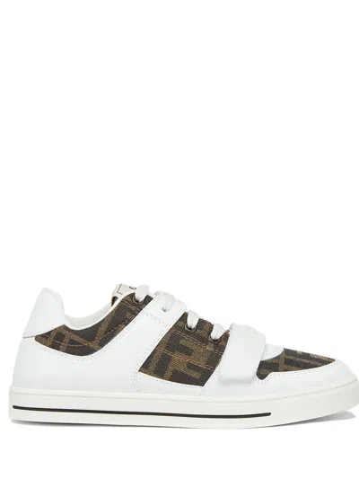 Fendi Kids Girls' Logo Jacquard Sneakers With Rubber Sole In Bianco