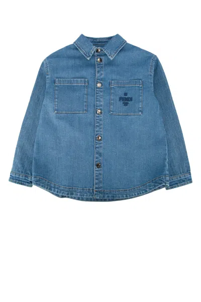 Fendi Kids Go-to Denim Jacket For Kids In Blue