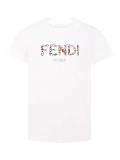 Fendi Kids Graphic Print Logo T-shirt For Boys In White