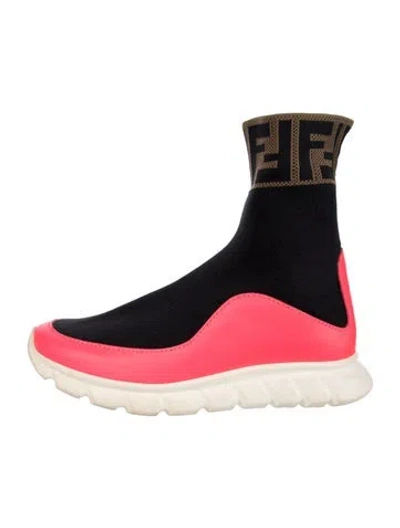 Pre-owned Fendi Kids High Top Slip On Sneakers In Black