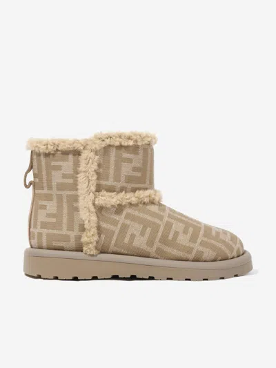 Fendi Kids Jacquard Ff Boots In Neutral