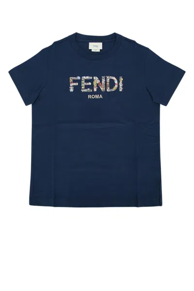 Fendi Kids Kids Cotton T-shirt With Yale Graphic In Blue
