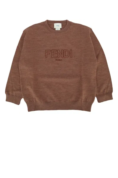 Fendi Kids Kids Light Wool Crewneck Sweater In Brown