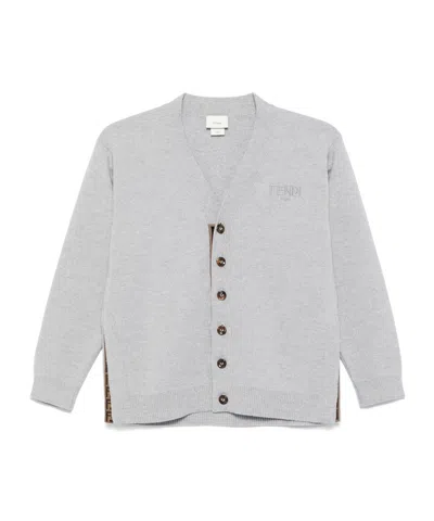 Fendi Long-sleeved Knitted Cardigan In Gray
