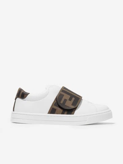 Fendi Kids Leather Ff Logo Trainers In White