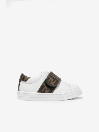 Fendi Babies' Kids Leather Ff Logo Trainers In White