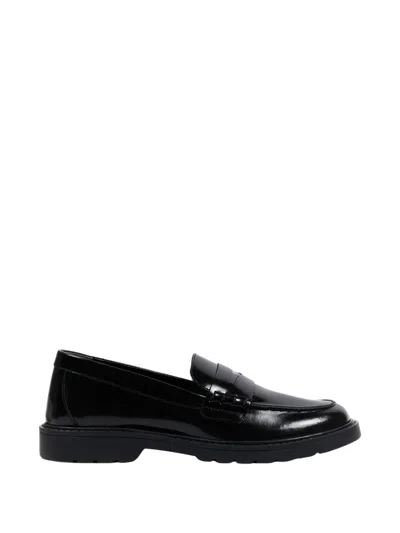 Fendi Kids Leather Loafers With Logo Plate In Black