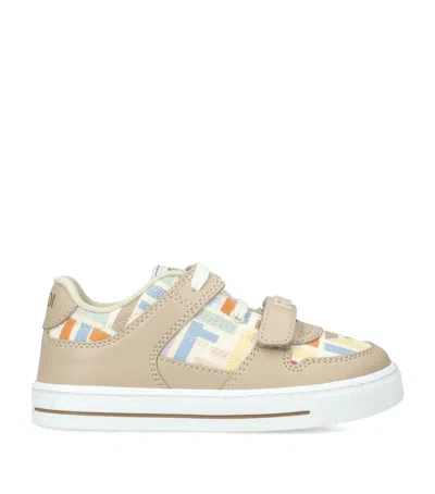 Fendi Kids Leather Logo Sneakers In Neutral