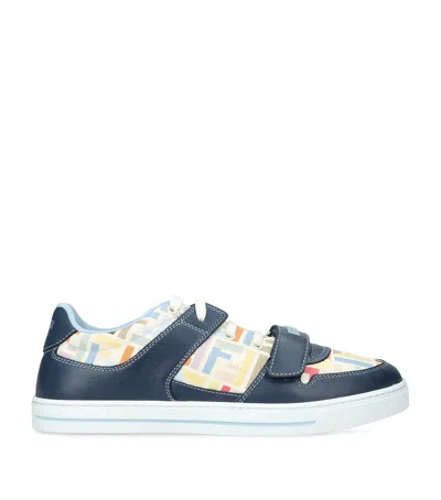 Fendi Kids Leather Logo Sneakers In Blue