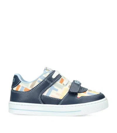 Fendi Kids Leather Logo Sneakers In Blue