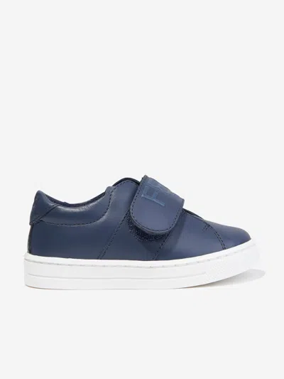 Fendi Kids Leather Logo Trainers In Blue
