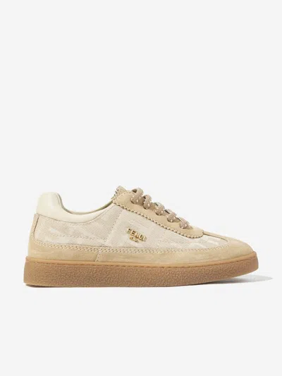 Fendi Kids Leather Logo Trainers In Neutral
