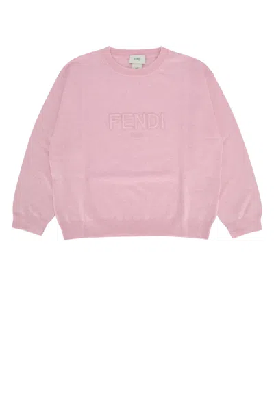 Fendi Kids Light Wool Crewneck Sweater For Kids In Pink