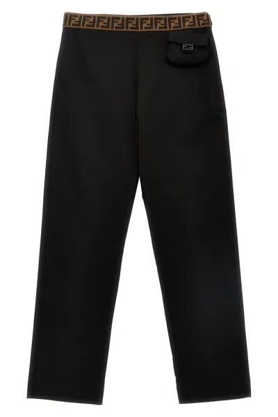 Fendi Kids Logo Band Pants In Black