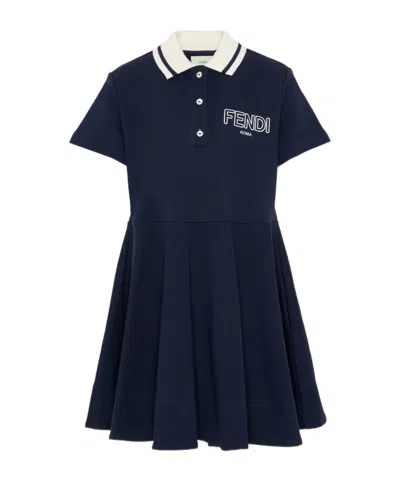 Fendi Kids Logo Detailed Flared Dress In Blue