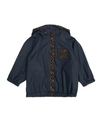 Fendi Kids Logo Detailed Jacket In Blue