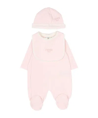 Fendi Kids Logo-embroidered Babygrow Set In Gold