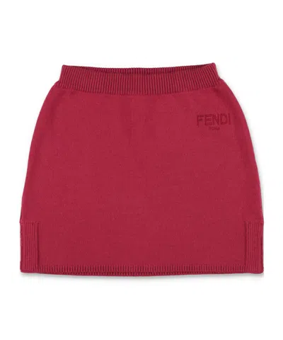 Fendi Kids Logo Embroidered Knitted Skirt In Burgundy