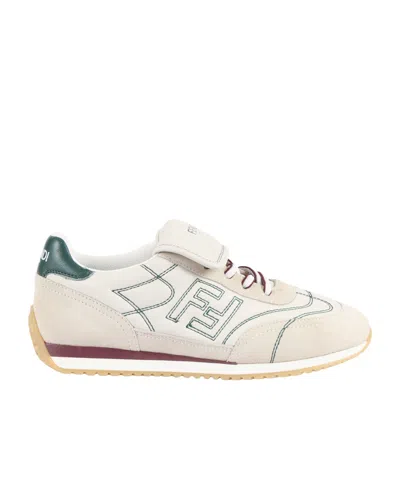 Fendi Kids Logo Embroidered Lace-up Sneakers In White
