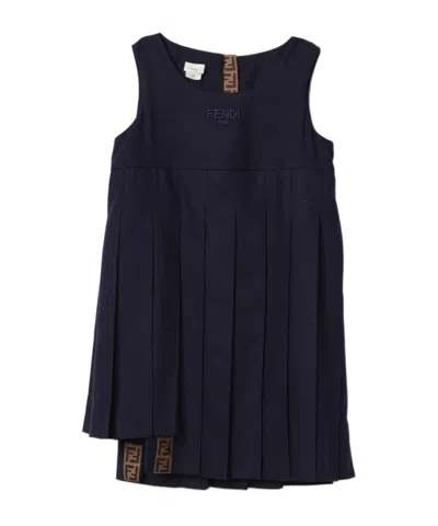 Fendi Kids Logo Embroidered Pleated Dress