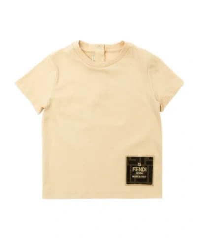 Fendi Kids Logo Patch Crewneck T-shirt In Nude