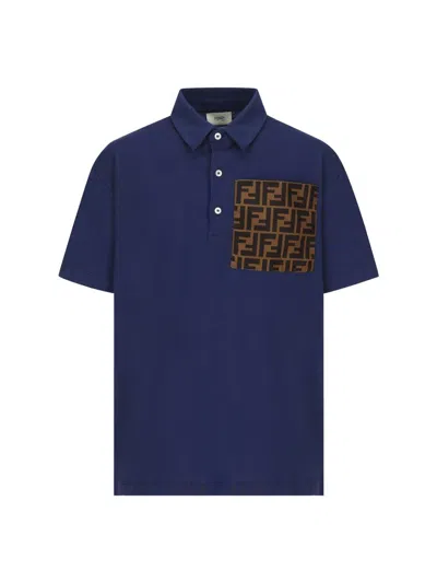 Fendi Kids Logo Printed Polo Shirt In Blue