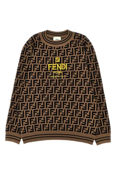 Fendi Kids Logo Sweater In Brown