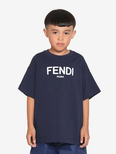 Fendi Babies' Kids Logo T-shirt In Blue